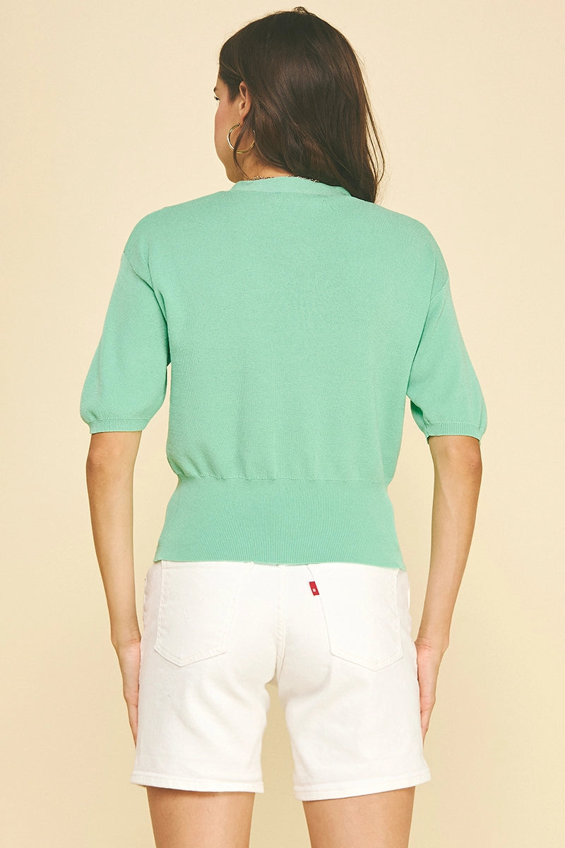 Pinch Solid Mint V-Neck Knit Cardigan
