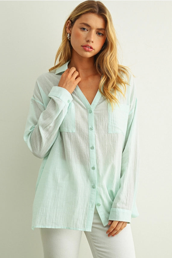 Miou Muse Basic Cotton Blouse Mint
