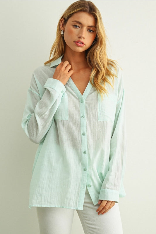 Miou Muse Basic Cotton Blouse Mint - Petticoat Junction