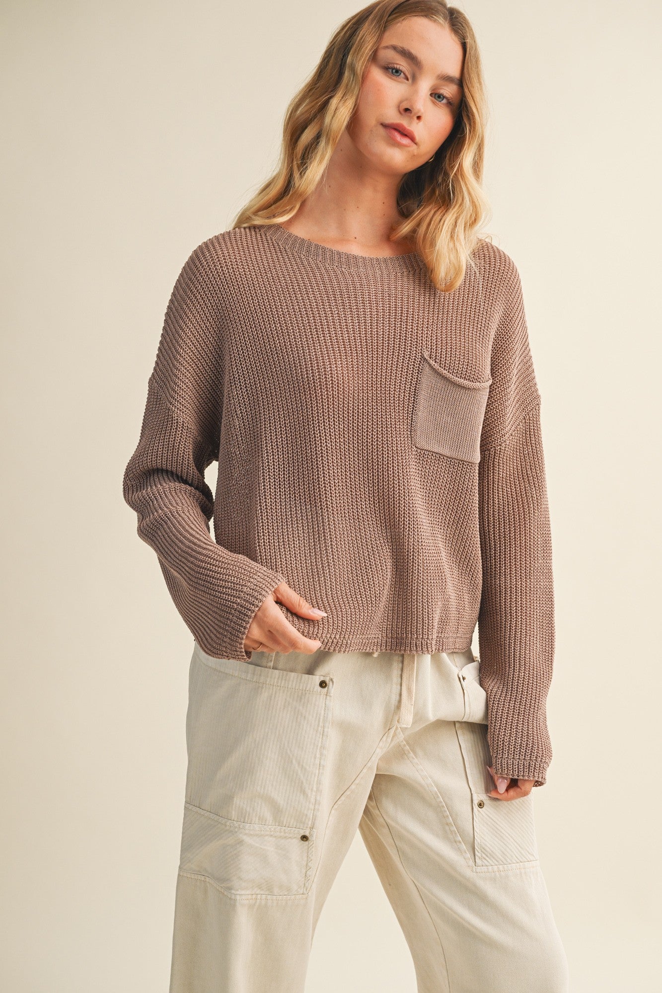 Mustard Seed Mocha Front Pocket Knit Sweater