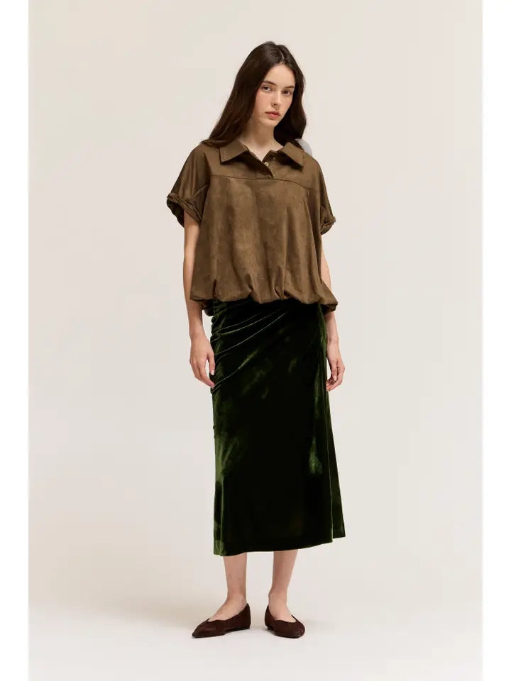 G&G Mocha Suede Bubble Hem Shirt