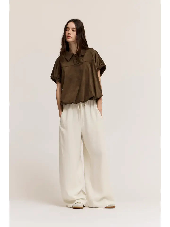 G&G Mocha Suede Bubble Hem Shirt