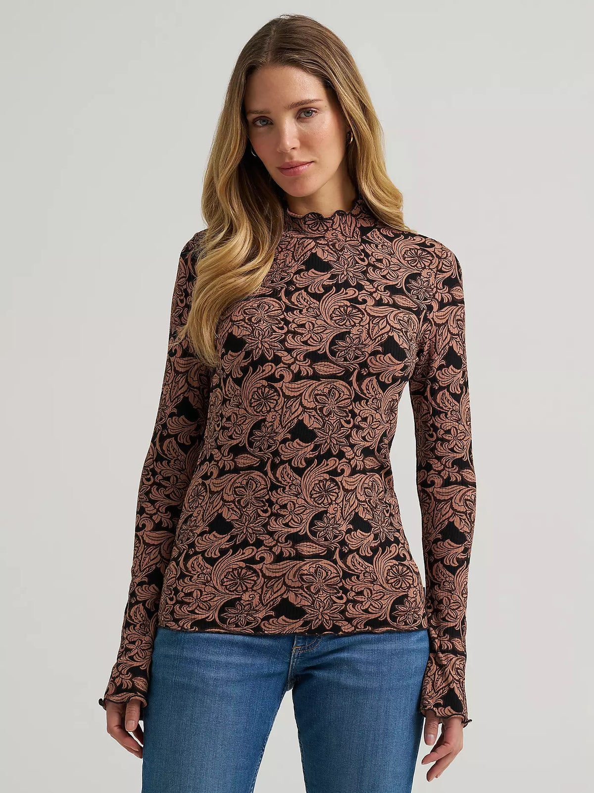 Wrangler Tooled Mock Neck Top