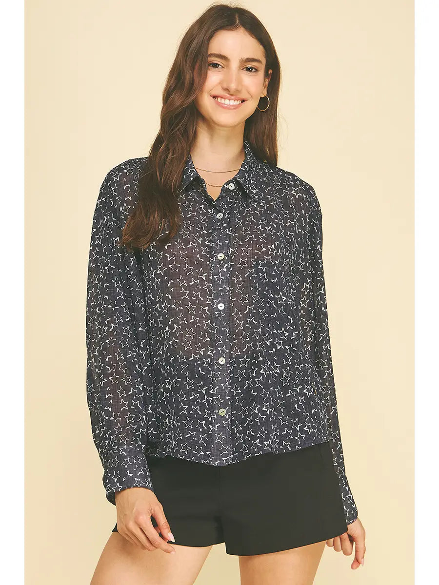 Pinch Navy Star Print Button Down Shirt