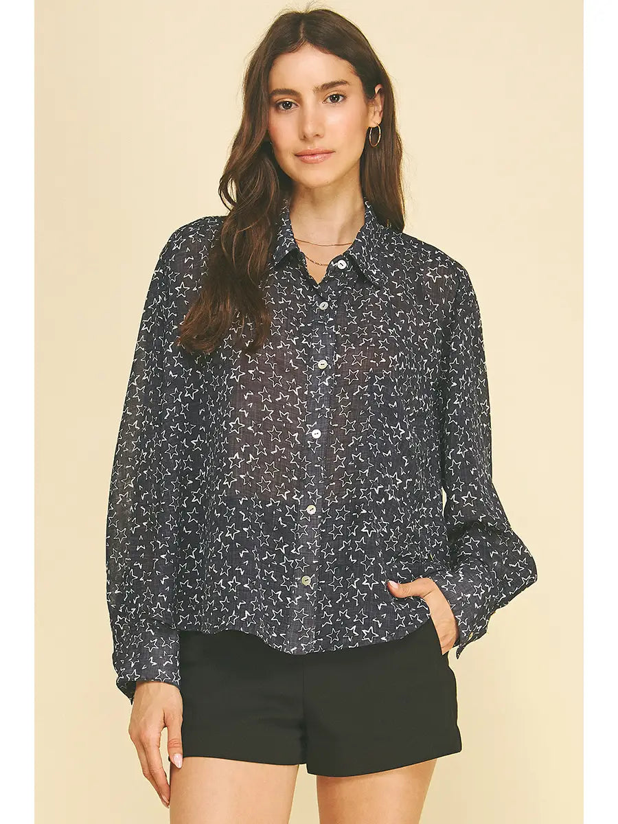 Pinch Navy Star Print Button Down Shirt