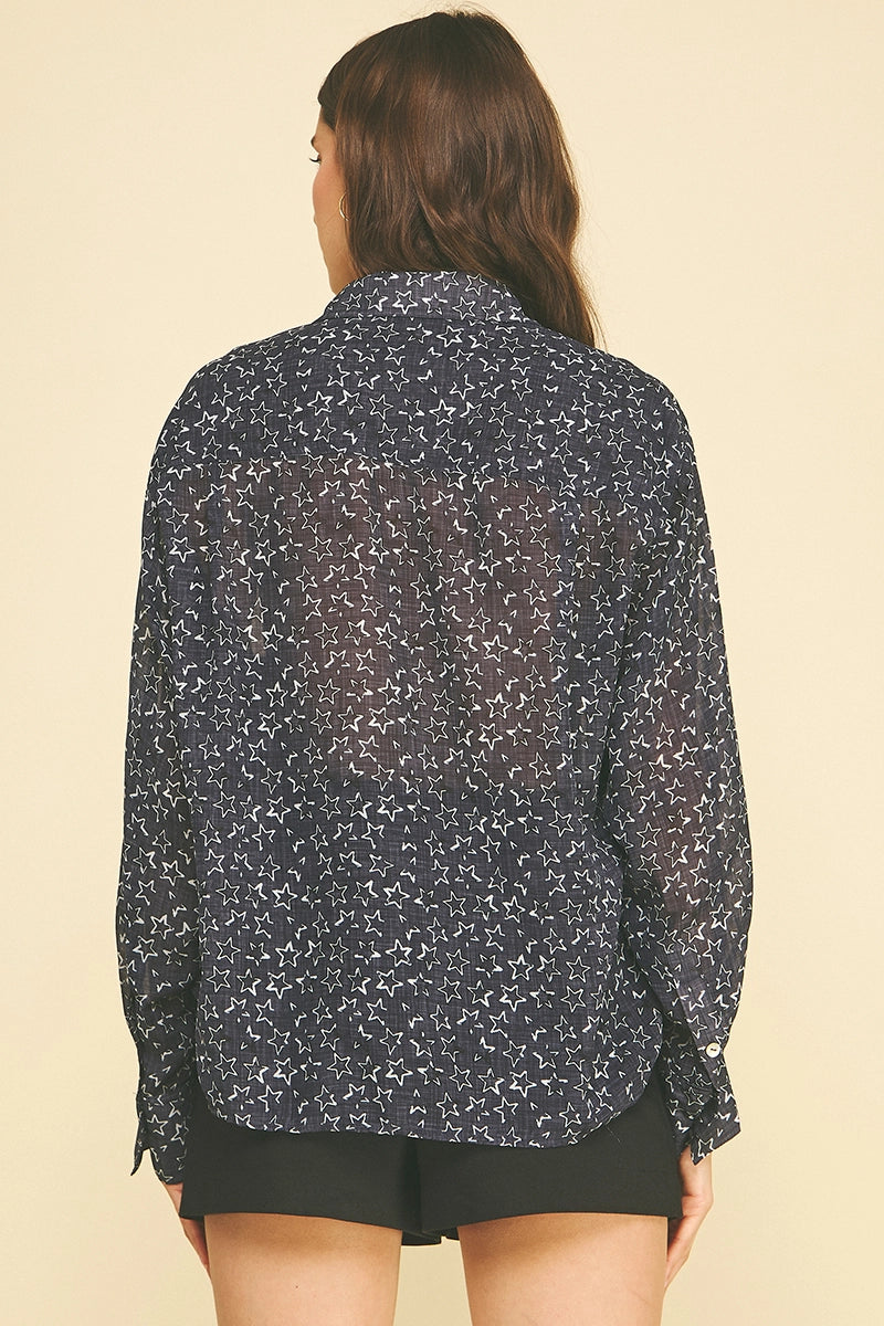 Pinch Navy Star Print Button Down Shirt