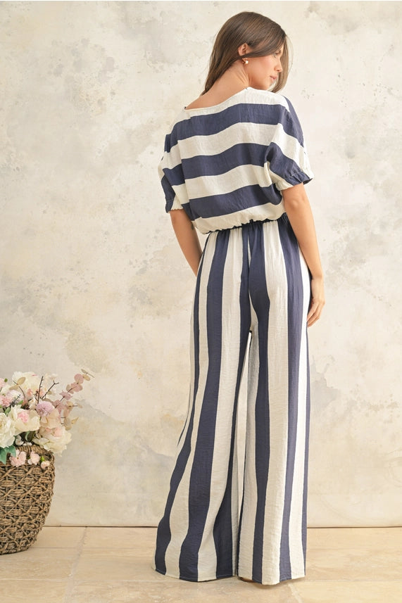 Miou Muse Navy Wide Stripe Trousers