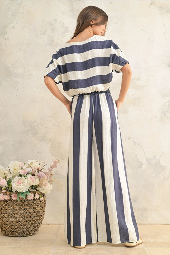 Miou Muse Navy Stripe Boat Neck Top