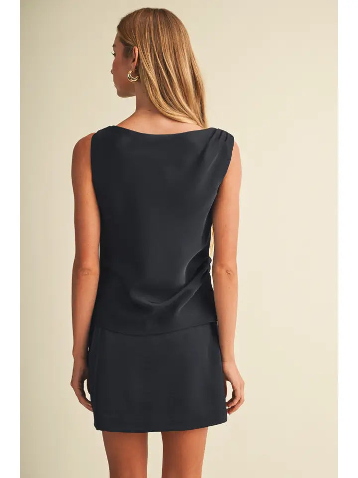 Mustard Seed Navy Cowl Neck Satin Top