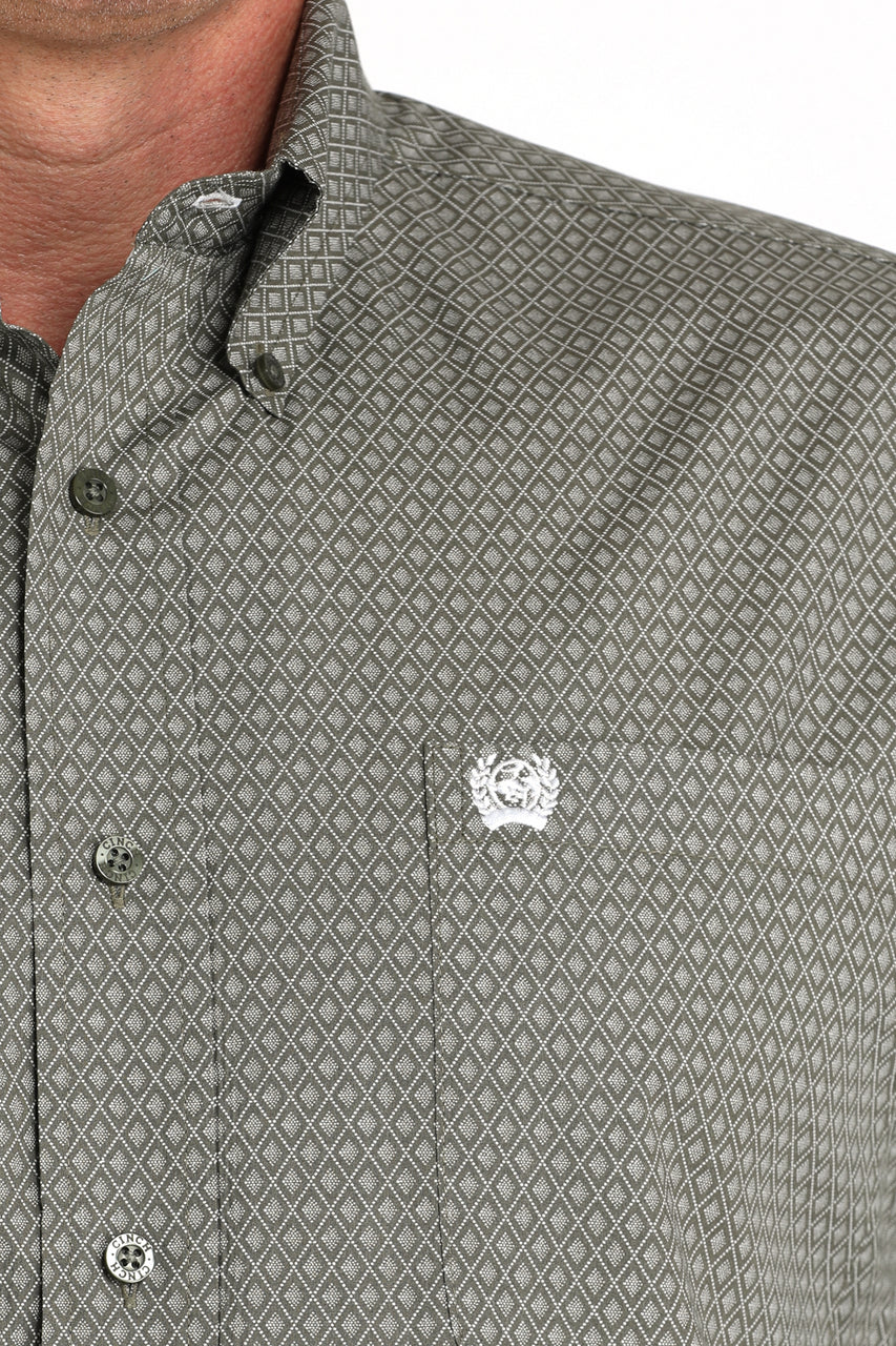 Cinch Olive Diamond Print Shirt