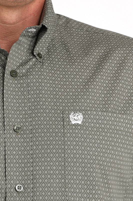 Cinch Olive Diamond Print Shirt