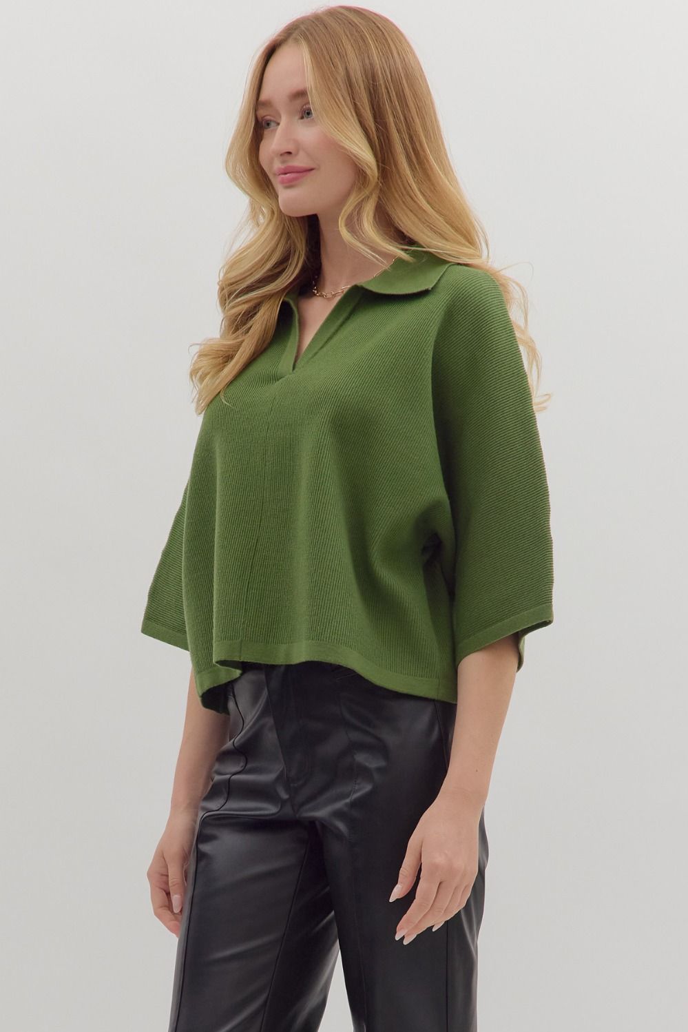 Entro Olive V-neck Collar Sweater