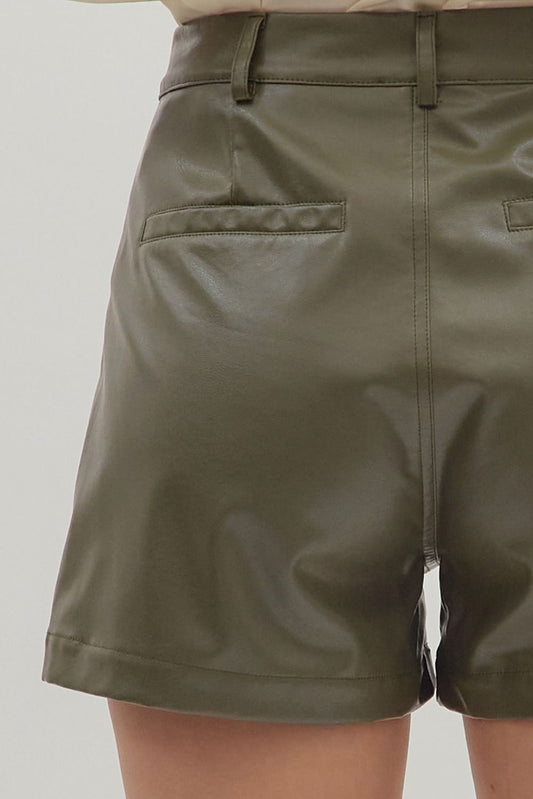 Entro Faux Leather Olive Shorts
