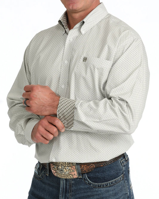 Cinch Mens Olive Geo Print LS Shirt