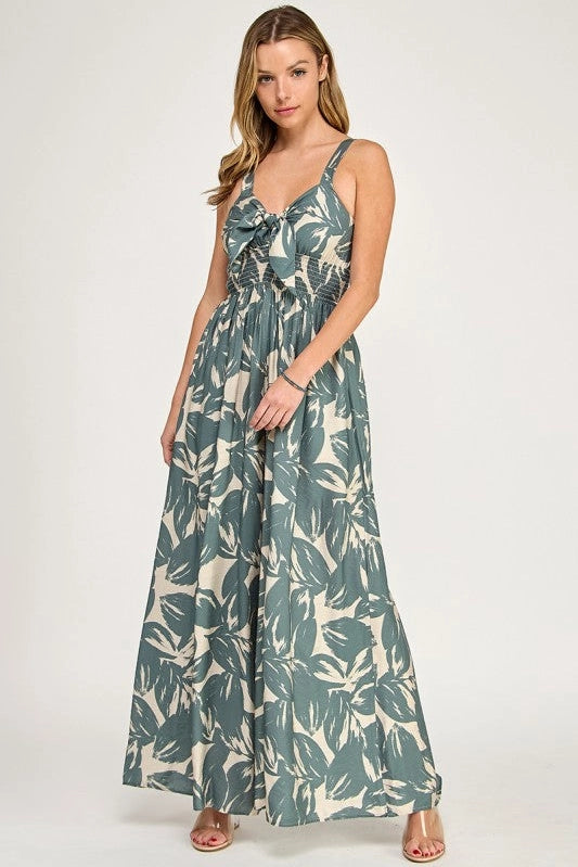 BD Olive Tropical Leaf Jumpsuit