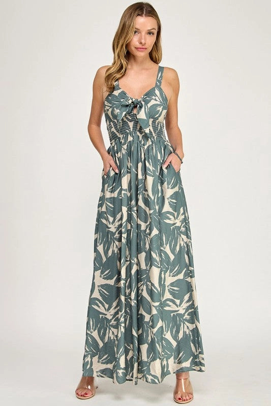 BD Olive Tropical Leaf Jumpsuit