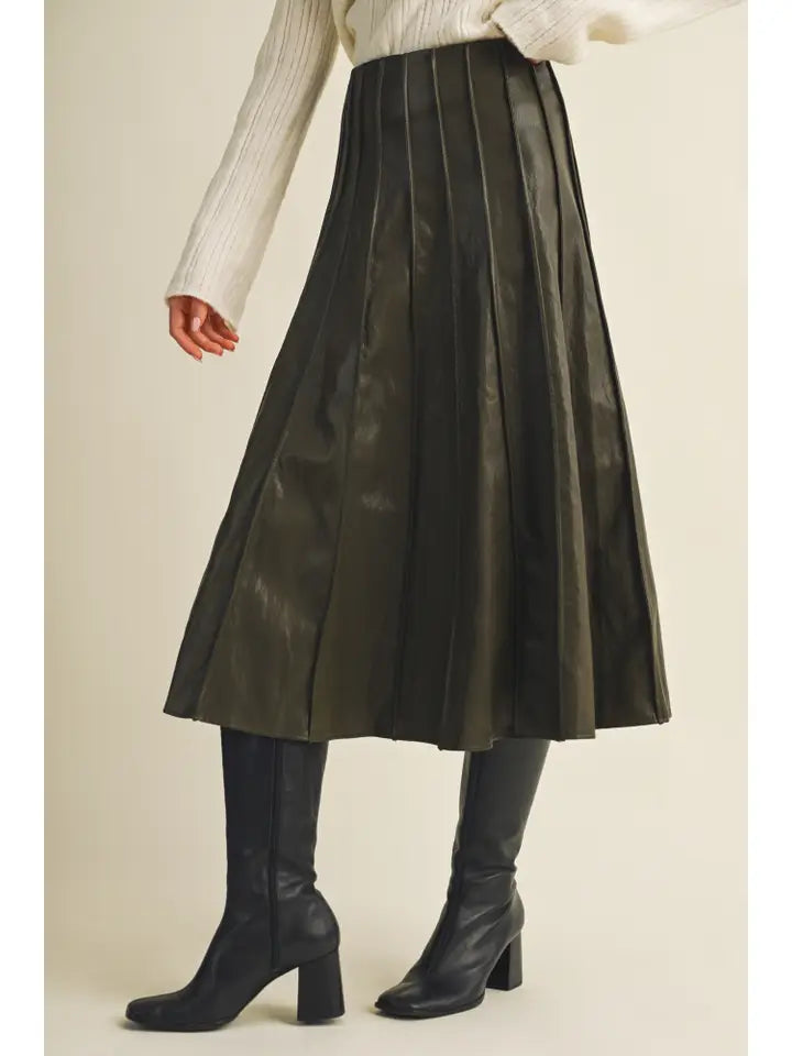 Mustard Seed Olive Midi Pleat Midi Skirt