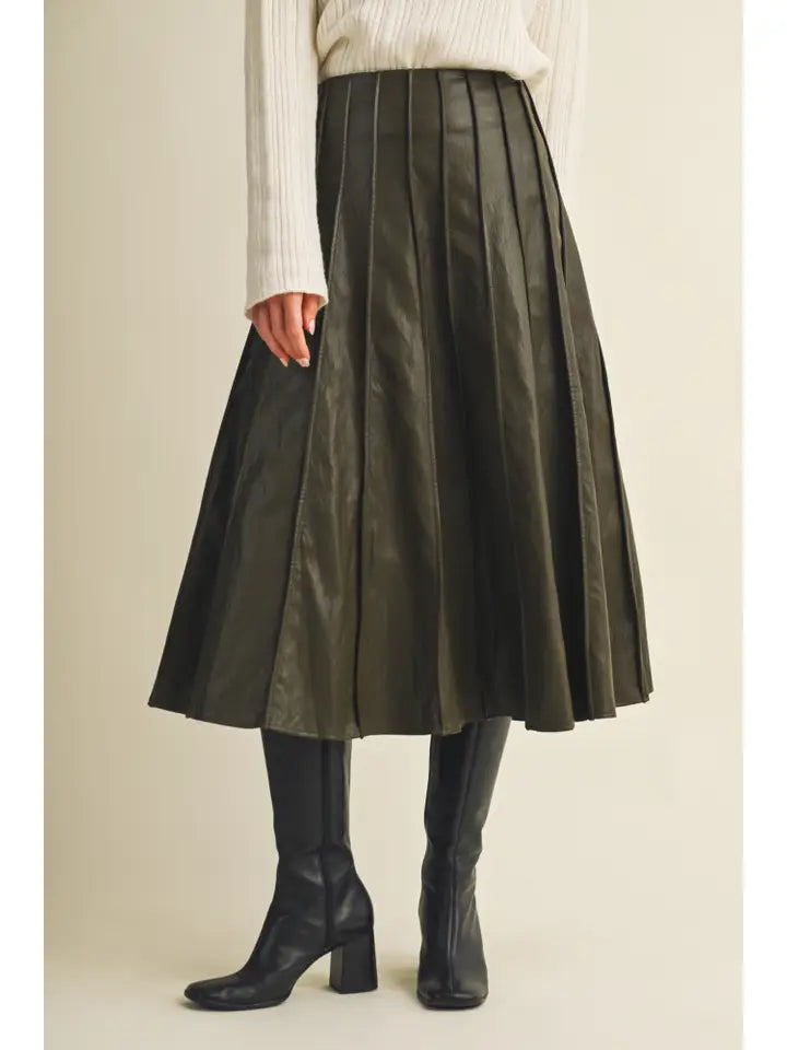 Mustard Seed Olive Midi Pleat Midi Skirt