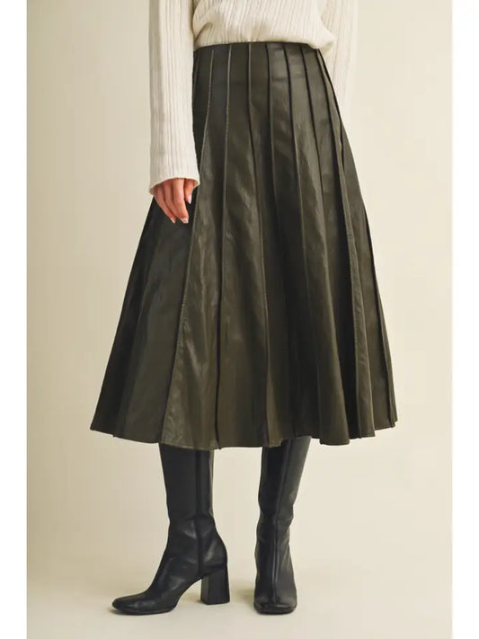 Mustard Seed Olive Midi Pleat Midi Skirt