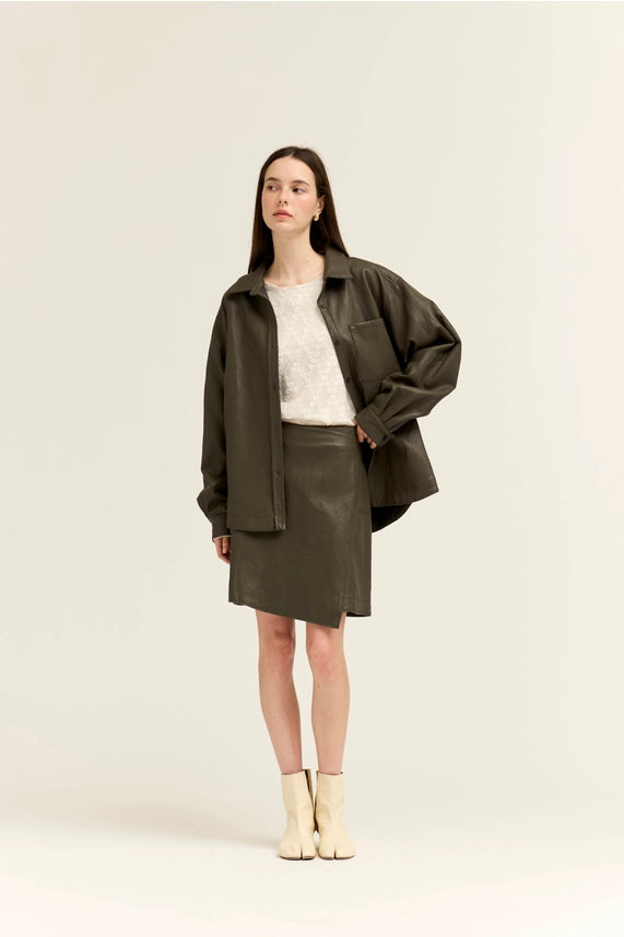 G&G Ash Olive Faux Leather Skirt