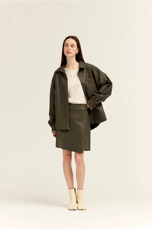 G&G Ash Olive Faux Leather Skirt