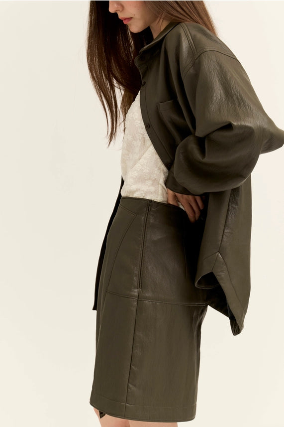 G&G Ash Olive Faux Leather Skirt