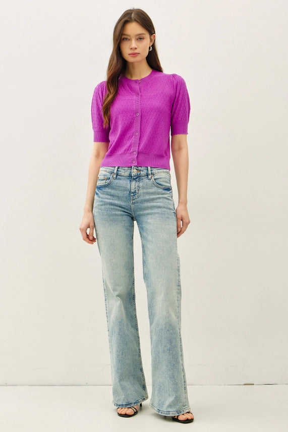 Be Cool Orchid Puff Sleeve Cardigan