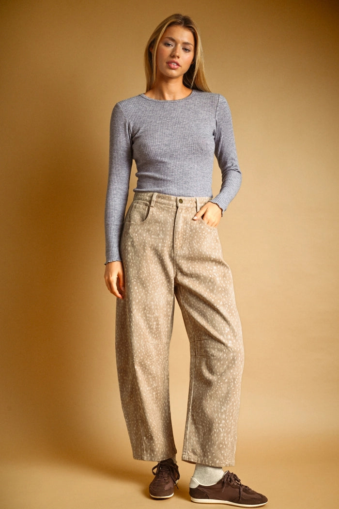 Miou Muse Bambi Print Barrel Jeans