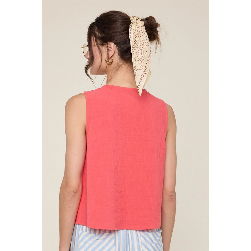 Wishlist Papaya Pleated Button Down Top - Petticoat Junction