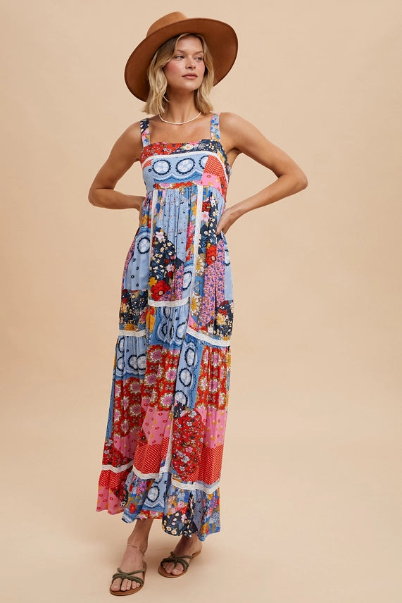 Loom Blue Patchwaork Print Maxi