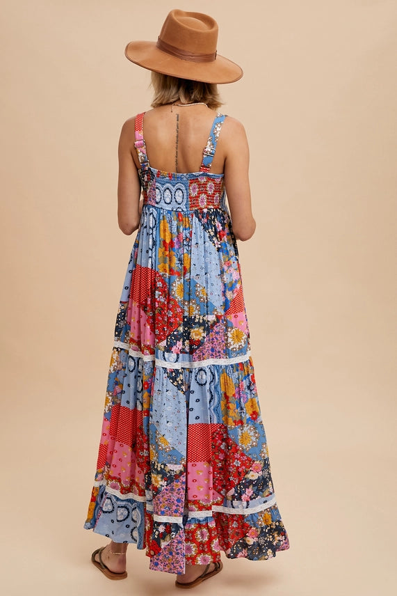 Loom Blue Patchwaork Print Maxi