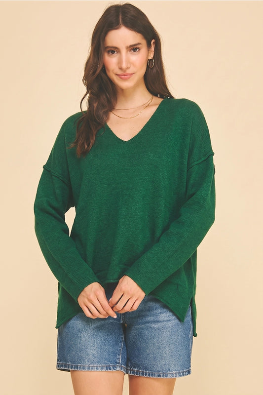 Pinch V-Neck Hunter Green Sweater