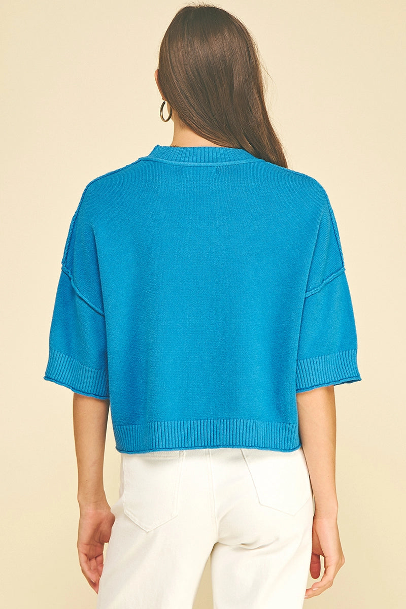 Pinch Teal Short Sleeve Sweater Top