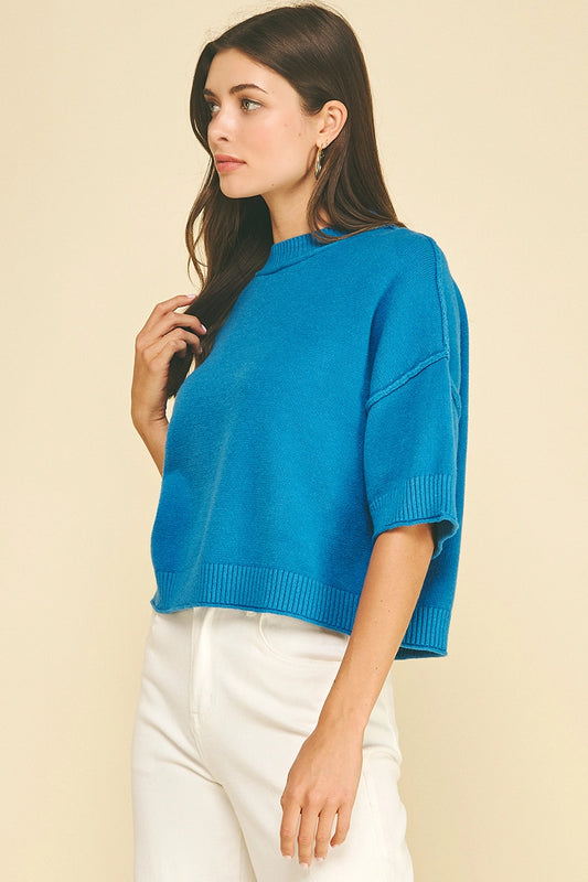 Pinch Teal Short Sleeve Sweater Top
