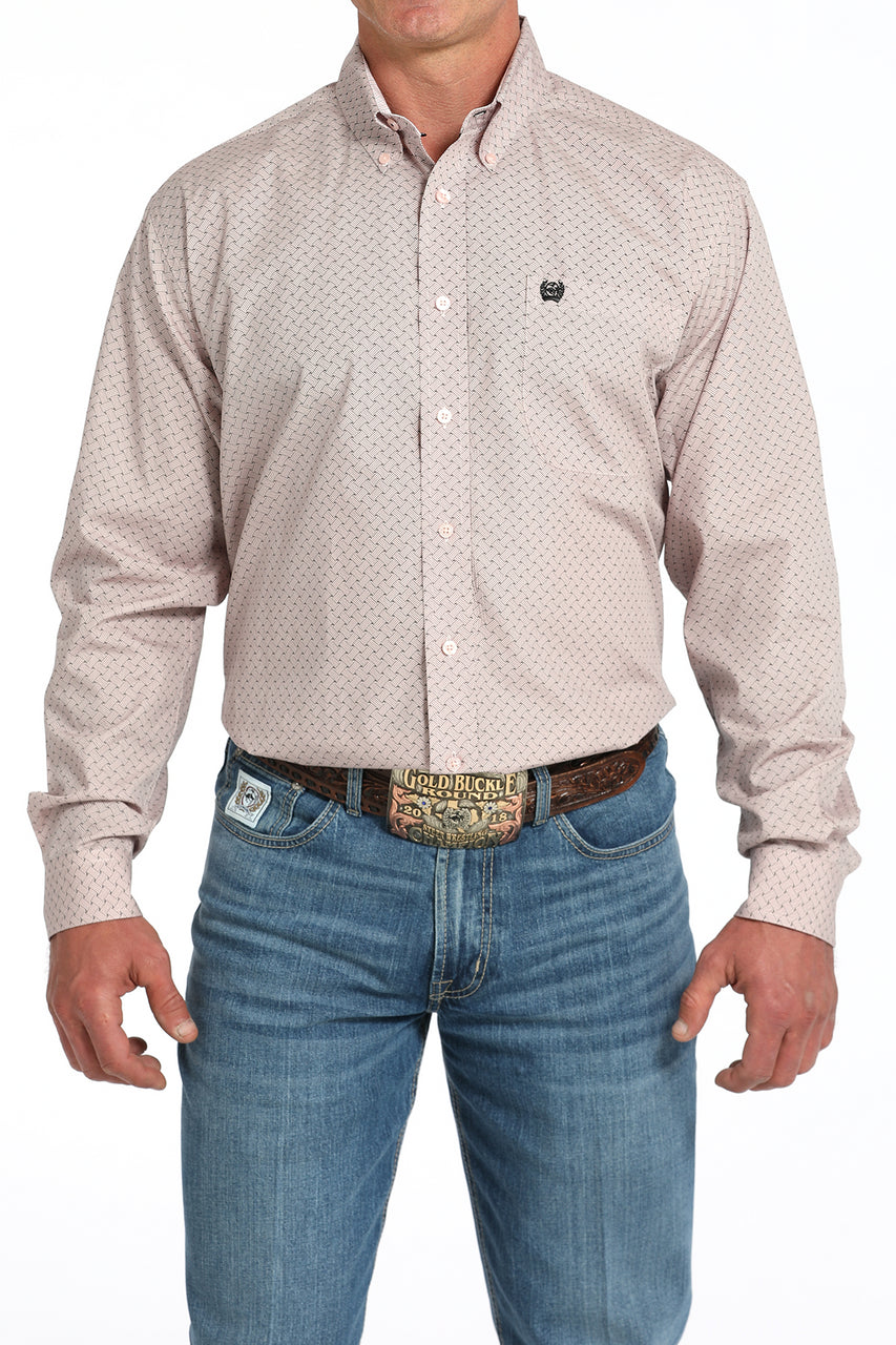 Cinch Pink Basketweave Print Shirt