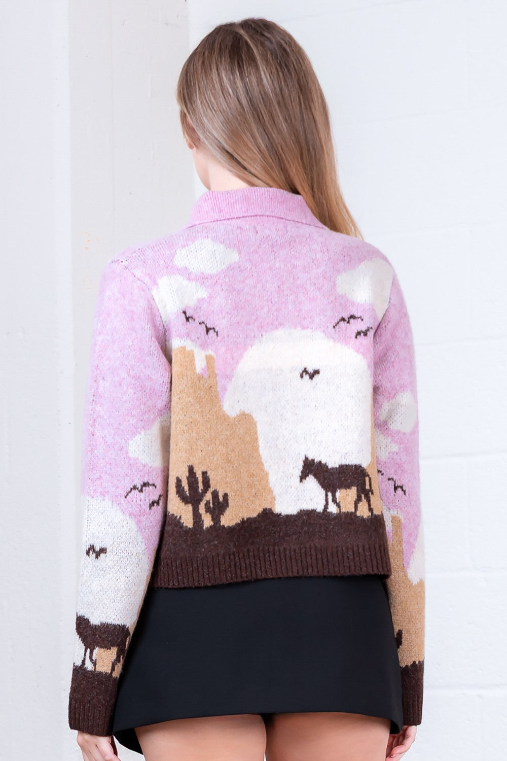 Taelynn Knit Horse Cardigan Pink/Taupe