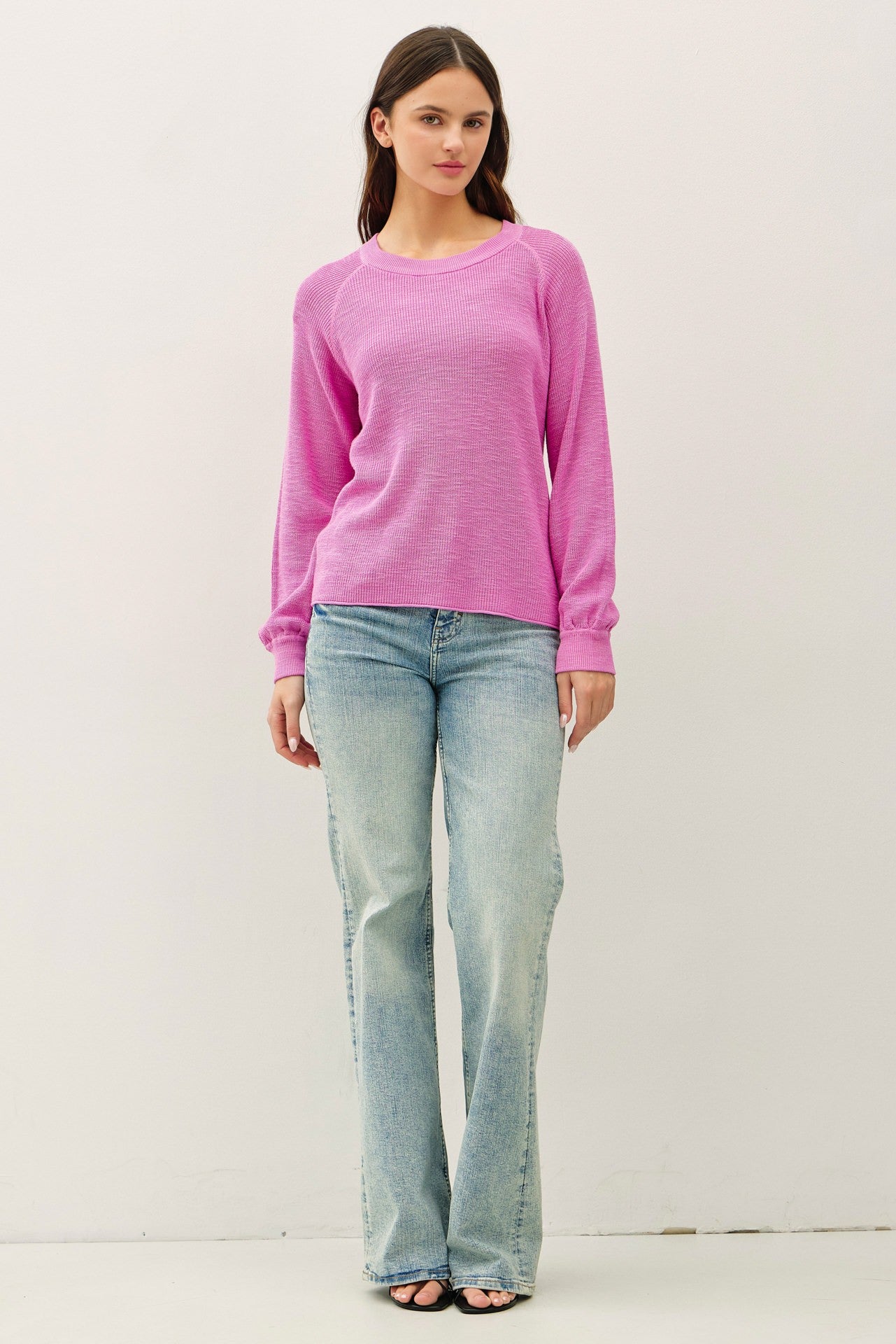Be Cool Pink Ribbed Crew Sweater