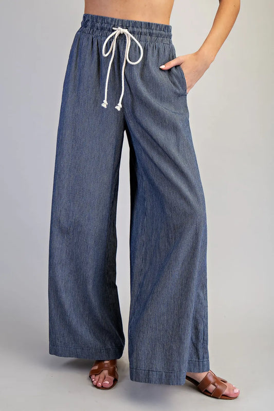 Essome Washed Pinstriped Wide  Leg Pants