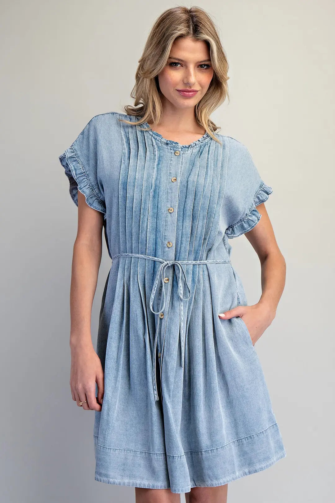 Eesome Pleated Denim Mini Dress