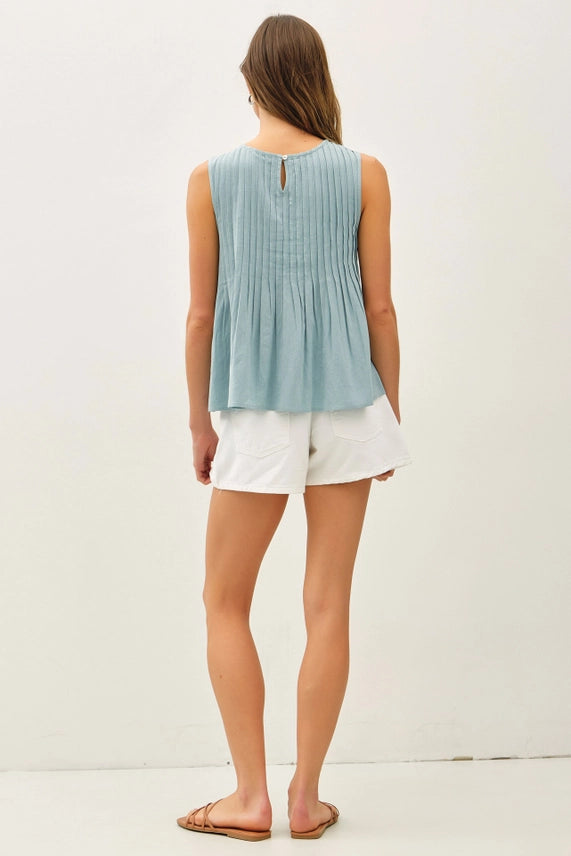 Be Cool Dusty Blue Pleated Babydoll Top