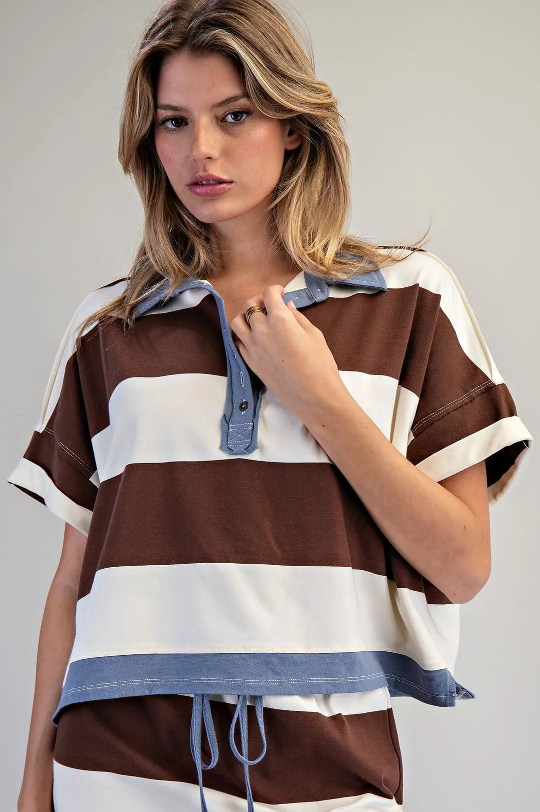Eesome Striped Polo Top Brown/Blue