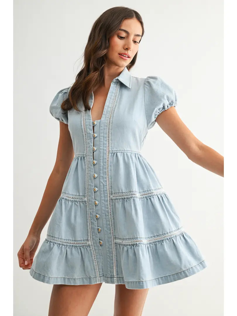 CAM Puff Sleeve Denim Dress - Petticoat Junction