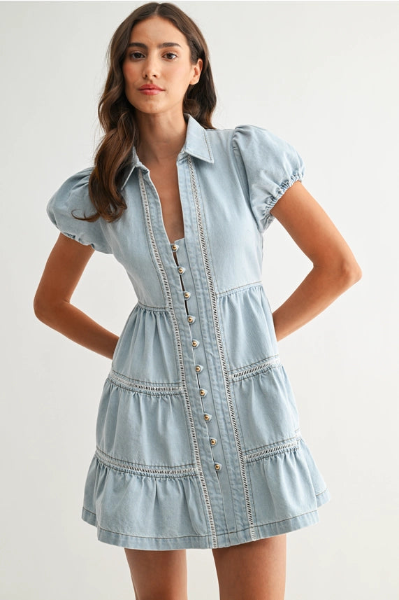 CAM Puff Sleeve Denim Dress - Petticoat Junction