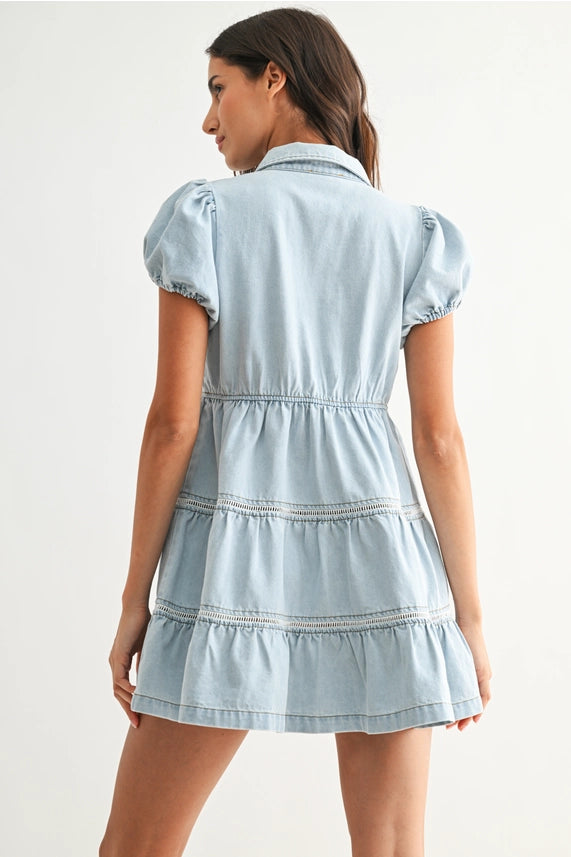 CAM Puff Sleeve Denim Dress - Petticoat Junction