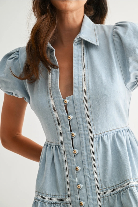 CAM Puff Sleeve Denim Dress - Petticoat Junction