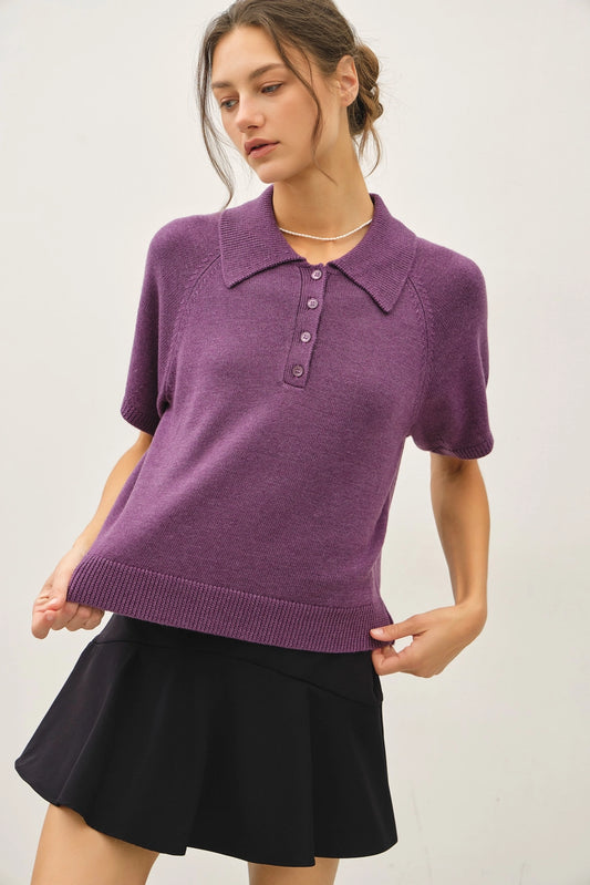 Be Cool Johnny Collar Polo Sweater Grape