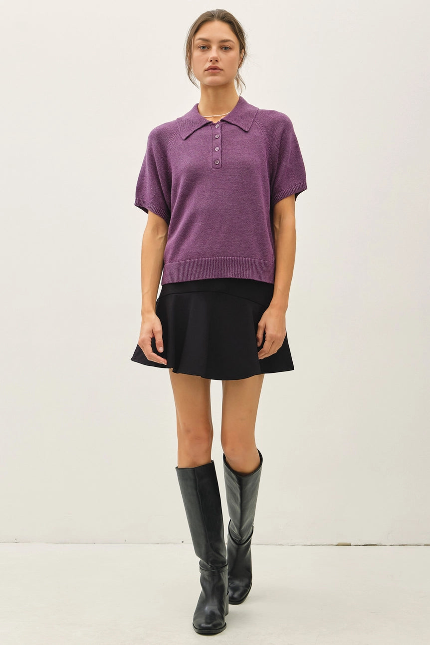 Be Cool Johnny Collar Polo Sweater Grape
