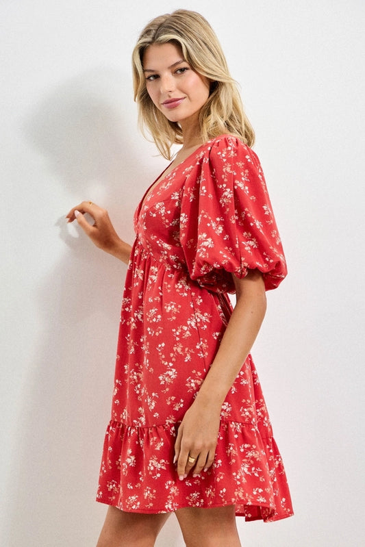 BEV Red Floral Dress