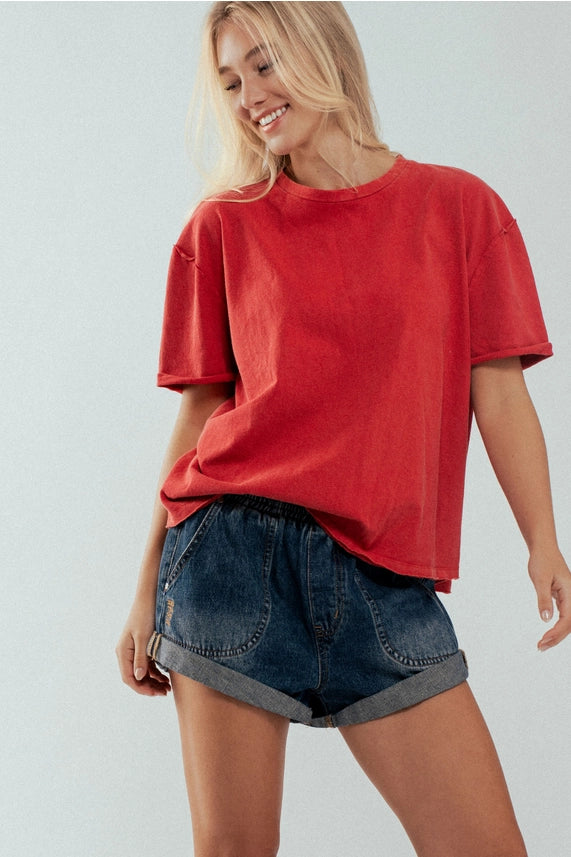 UD Red Boxy Oversized Cotton Tee - Petticoat Junction