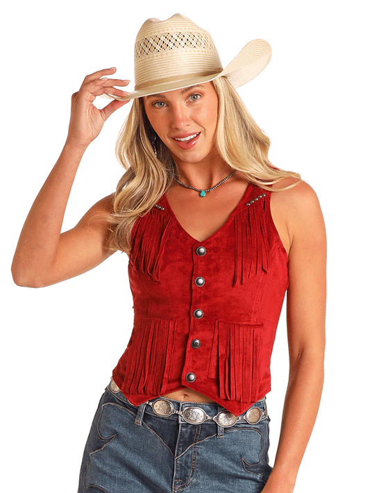Rock&Roll Red Studded Microsuede Vest
